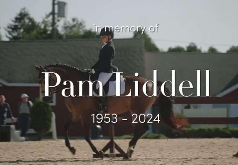 pam liddell riding a bay horse